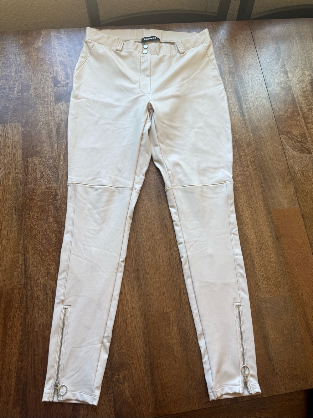 Express Light Beige Skinny Ponte Pants with Ankle Zippers